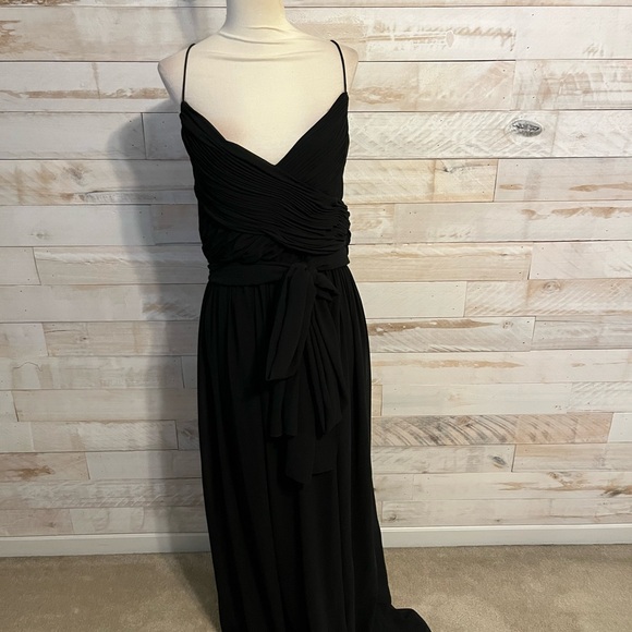 leena for Mac Duggal size L black Ruched sleeveless tie jumpsuit - Picture 3 of 10